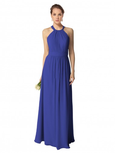 Halter Neck Long Soft Chiffon Royal Blue Sleeveless Evening Dress / Bridesmaid Dress Victoria