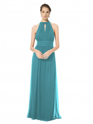 Halter Neck Long Soft Chiffon Hunter Sleeveless Bridesmaid Dress Victoria