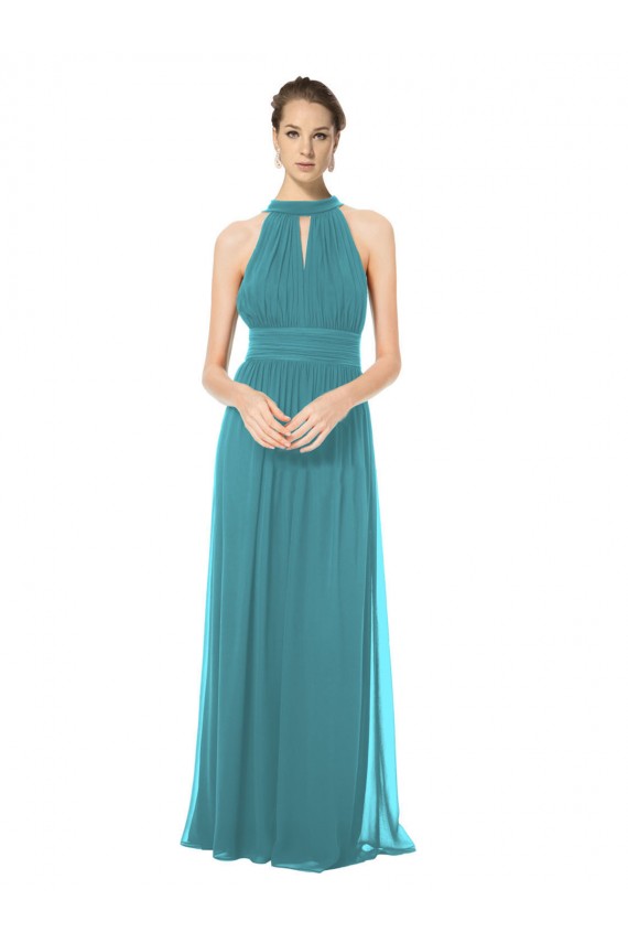 Halter Neck Long Soft Chiffon Hunter Sleeveless Bridesmaid Dress Victoria