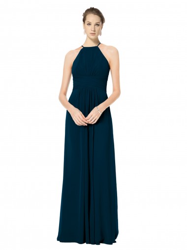 Halter Neck Long Soft Chiffon Midnight Green Sleeveless Bridesmaid Dress Victoria