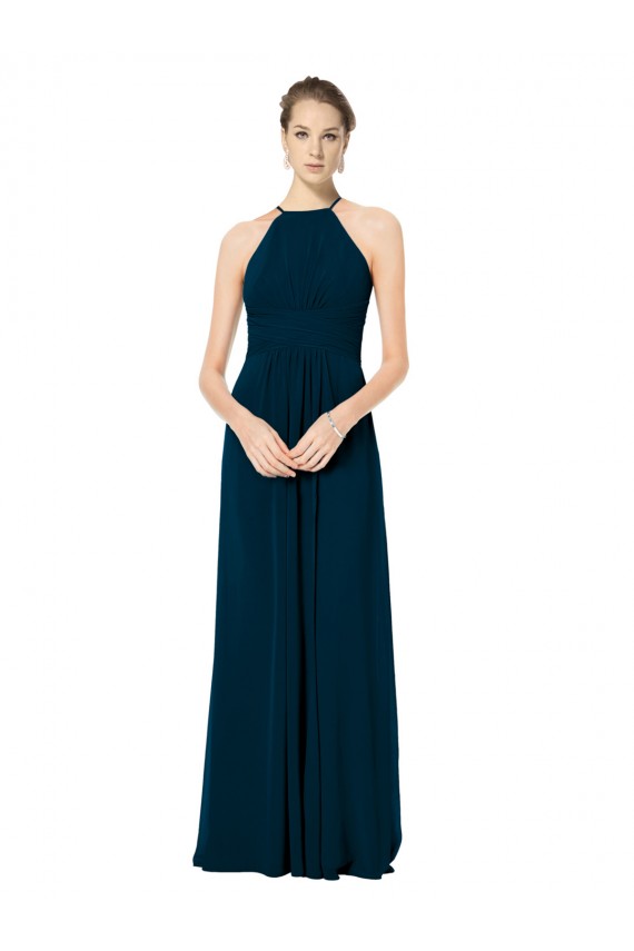 Halter Neck Long Soft Chiffon Midnight Green Sleeveless Bridesmaid Dress Victoria