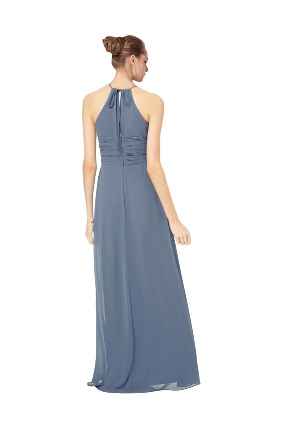 Halter Neck Long Soft Chiffon Midnight Green Sleeveless Bridesmaid Dress Victoria