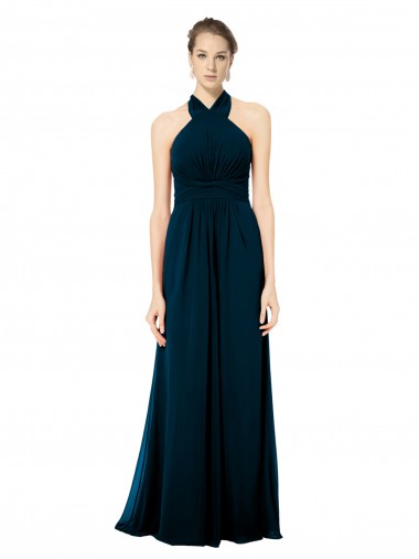 Halter Neck Long Soft Chiffon Midnight Green Sleeveless Formal Dress / Bridesmaid Dress Victoria