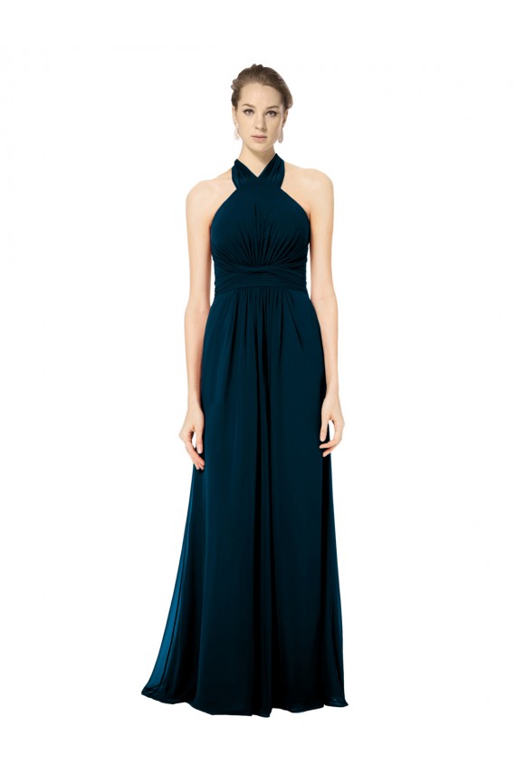Halter Neck Long Soft Chiffon Midnight Green Sleeveless Formal Dress / Bridesmaid Dress Victoria