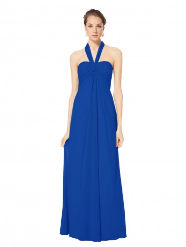 Halter Neck Long Floor Length Chiffon Royal Blue Sleeveless Bridesmaid Dress Victoria
