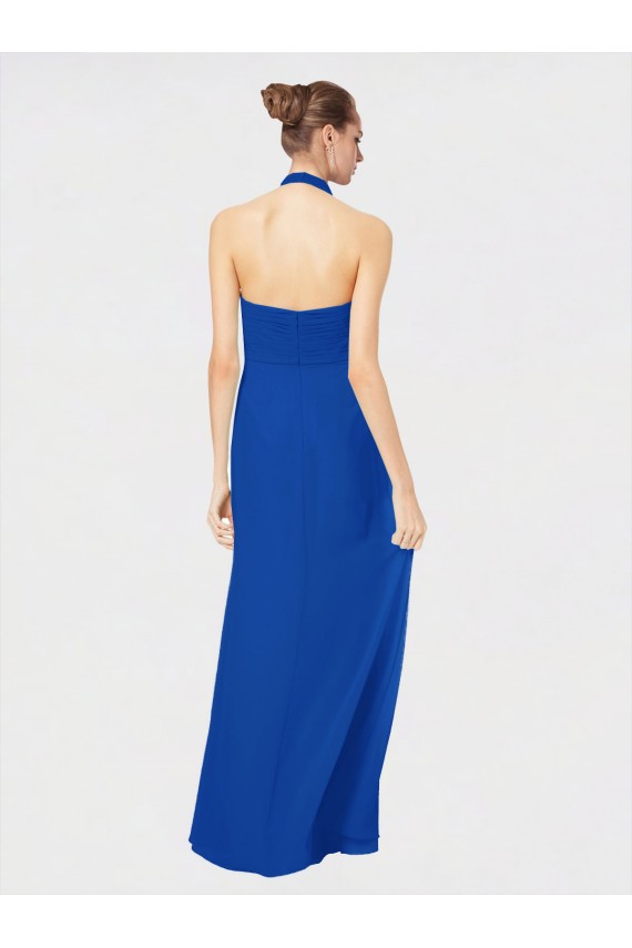 Halter Neck Long Floor Length Chiffon Royal Blue Sleeveless Bridesmaid Dress Victoria