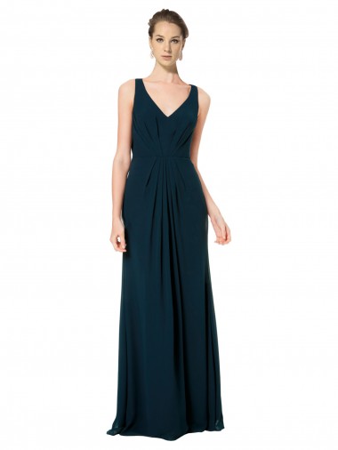 V-Neck Long Soft Chiffon Midnight Green Sleeveless Bridesmaid Dress Victoria