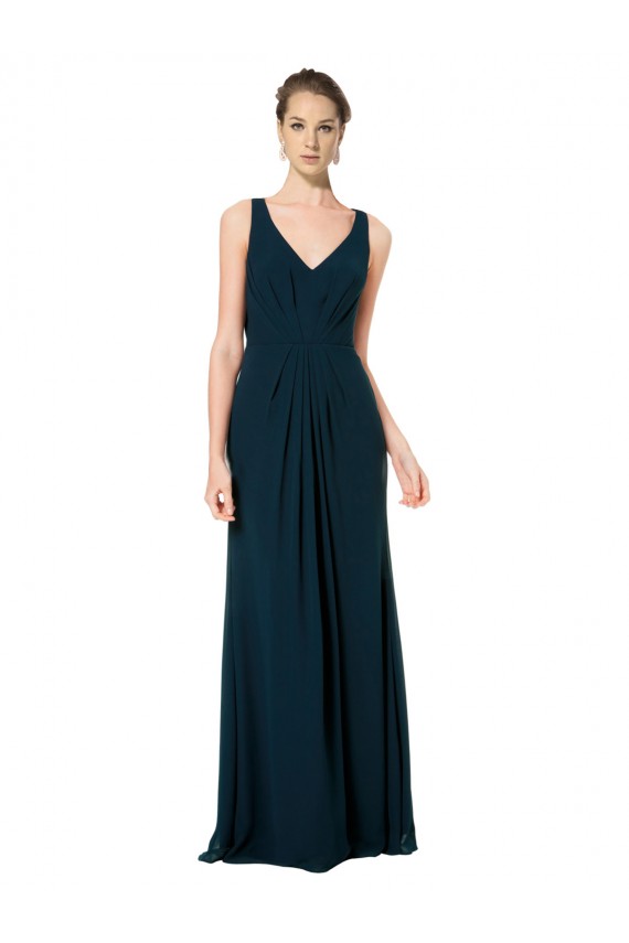 V-Neck Long Soft Chiffon Midnight Green Sleeveless Bridesmaid Dress Victoria