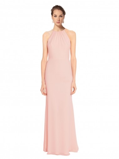 Halter Neck Long Chiffon Pink Sleeveless Bridesmaid Dress Victoria