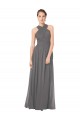 Halter Neck Long Soft Chiffon Stormy Silver Sleeveless Bridesmaid Dress Victoria