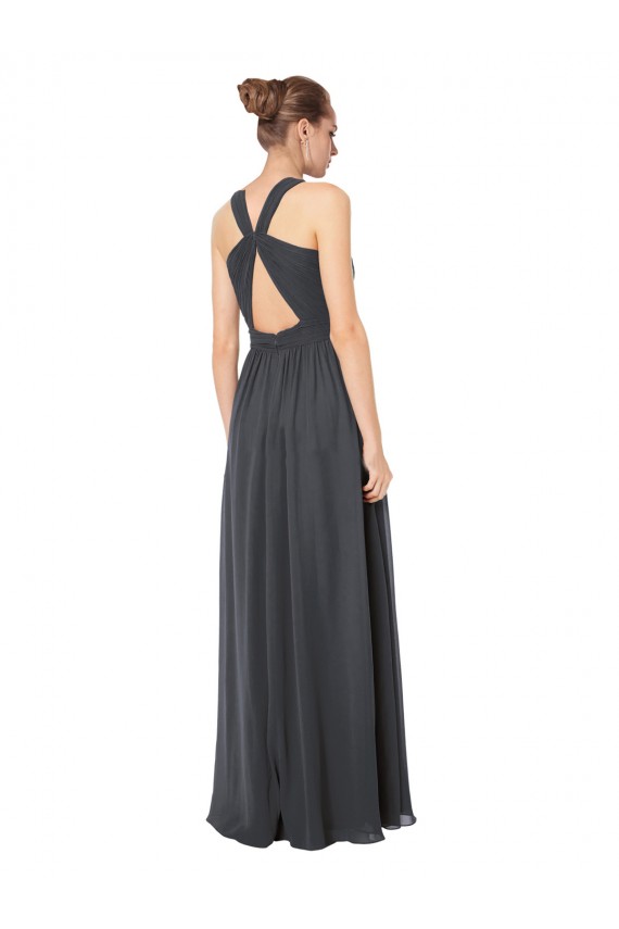 Halter Neck Long Soft Chiffon Stormy Silver Sleeveless Bridesmaid Dress Victoria