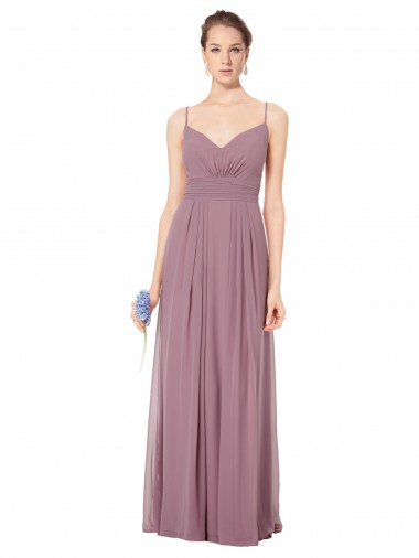 V-Neck Long Soft Chiffon Pink Sleeveless Bridesmaid Gowns Victoria