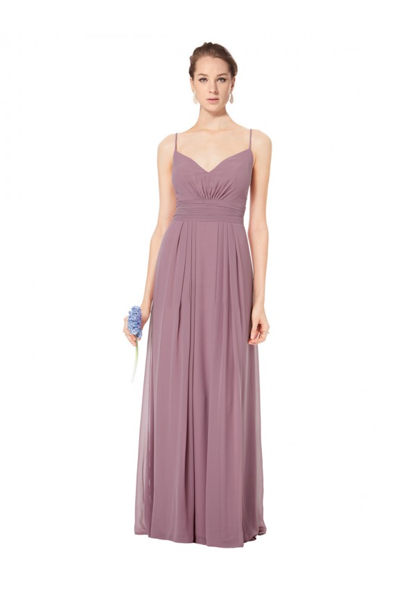 V-Neck Long Soft Chiffon Pink Sleeveless Bridesmaid Gowns Victoria