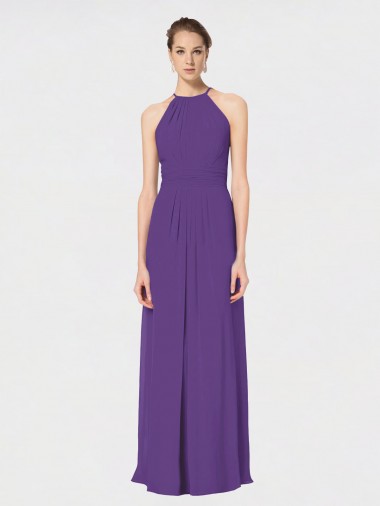 Halter Neck Long Soft Chiffon Plum Purple Sleeveless Bridesmaid Dress Victoria