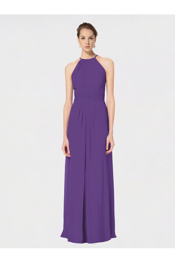Halter Neck Long Soft Chiffon Plum Purple Sleeveless Bridesmaid Dress Victoria