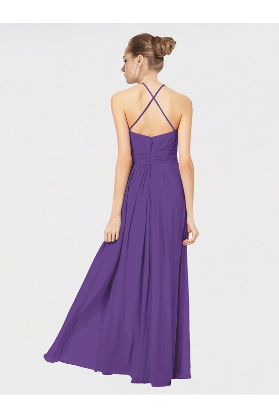 Halter Neck Long Soft Chiffon Plum Purple Sleeveless Bridesmaid Dress Victoria