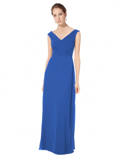 V-Neck Long Soft Chiffon Royal Blue Sleeveless Bridesmaid Dresses Victoria