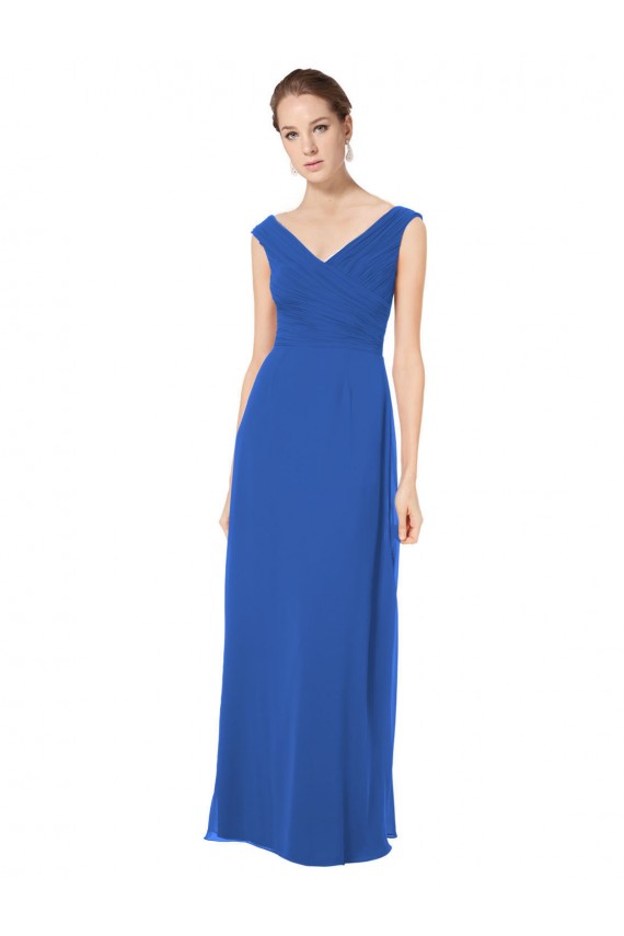 V-Neck Long Soft Chiffon Royal Blue Sleeveless Bridesmaid Dresses Victoria