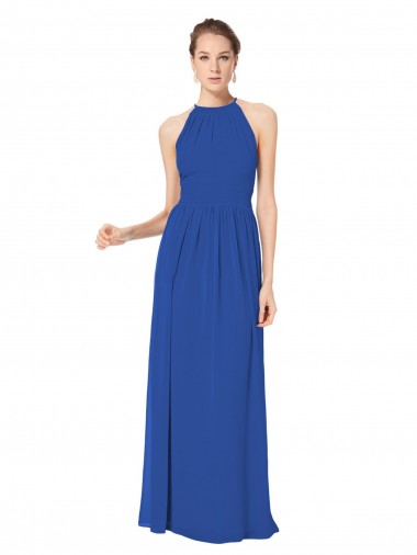 Halter Neck Long Chiffon Royal Blue Sleeveless Bridesmaid Dress / Evening Dress Victoria