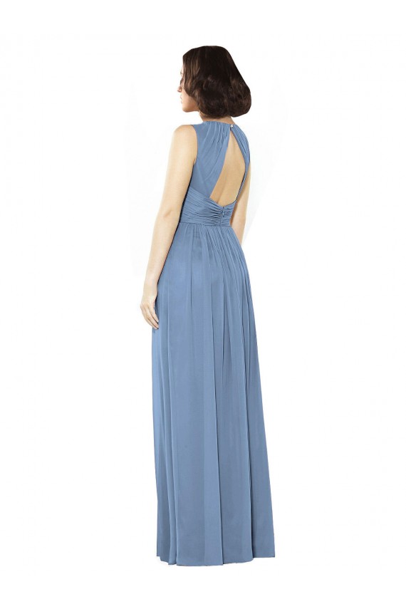 Bateau Neck Long Soft Chiffon Dusty Blue Sleeveless Bridesmaid Dress Victoria