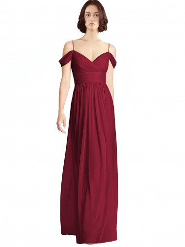 V-Neck Long Soft Chiffon Burgundy Sleeveless Bridesmaid Dresses Victoria