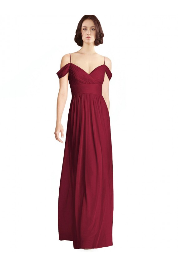 V-Neck Long Soft Chiffon Burgundy Sleeveless Bridesmaid Dresses Victoria