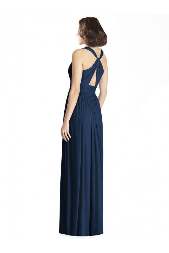 V-Neck Long Floor Length Chiffon Dark Navy Sleeveless Bridesmaid Dress Victoria