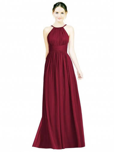 Halter Neck Long Chiffon Burgundy Sleeveless Formal Dress / Bridesmaid Dress Victoria