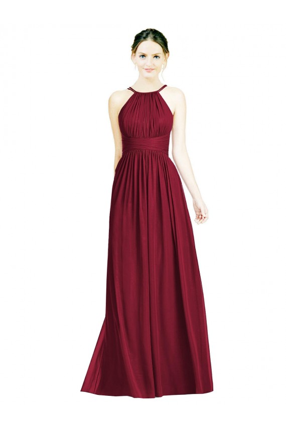 Halter Neck Long Chiffon Burgundy Sleeveless Formal Dress / Bridesmaid Dress Victoria