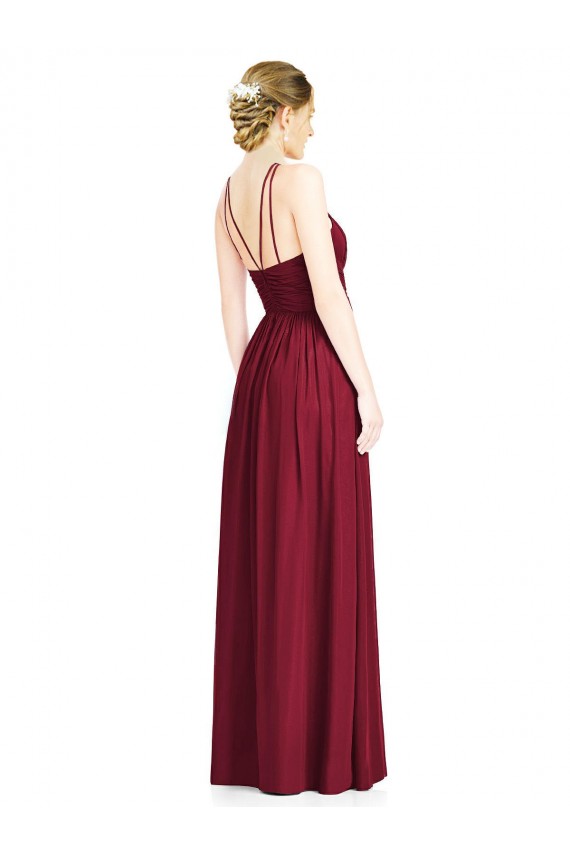 Halter Neck Long Chiffon Burgundy Sleeveless Formal Dress / Bridesmaid Dress Victoria