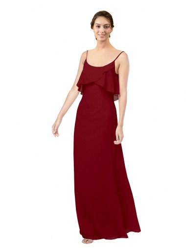 Scoop Neck Long Soft Chiffon Burgundy Sleeveless Bridesmaid Dress Victoria