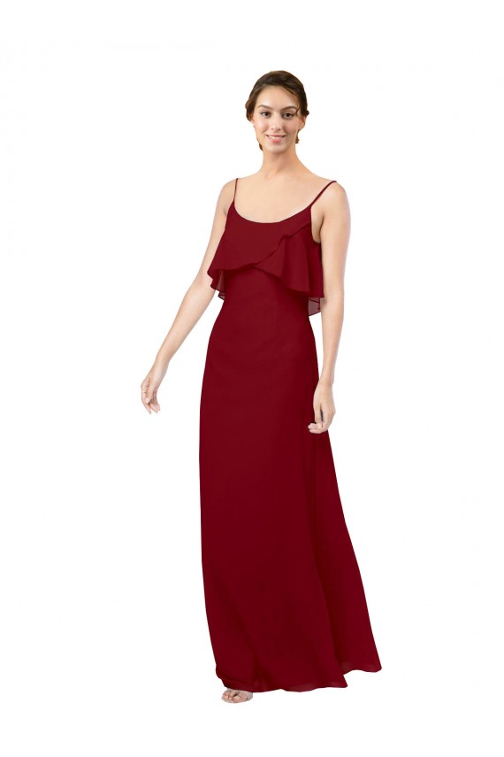 Scoop Neck Long Soft Chiffon Burgundy Sleeveless Bridesmaid Dress Victoria