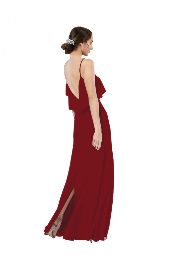 Scoop Neck Long Soft Chiffon Burgundy Sleeveless Bridesmaid Dress Victoria