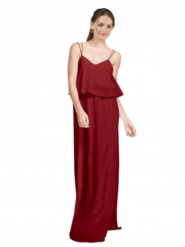 Spaghetti Straps Long Chiffon Burgundy Sleeveless Bridesmaid Dress Victoria