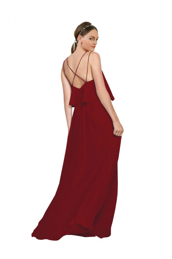 Spaghetti Straps Long Chiffon Burgundy Sleeveless Bridesmaid Dress Victoria