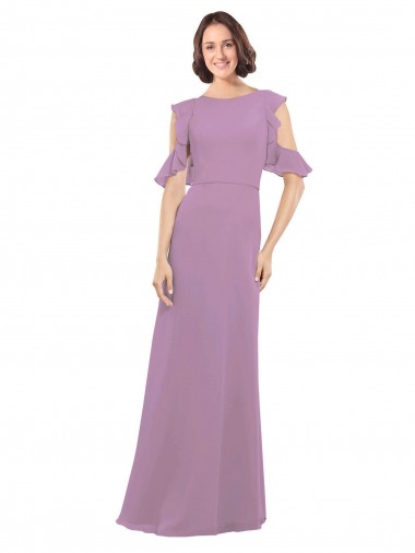 High Neck Long Soft Chiffon Dark Lavender Cold Shoulder Bridesmaid Dresses Victoria