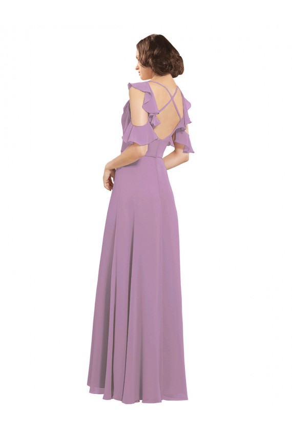 High Neck Long Soft Chiffon Dark Lavender Cold Shoulder Bridesmaid Dresses Victoria