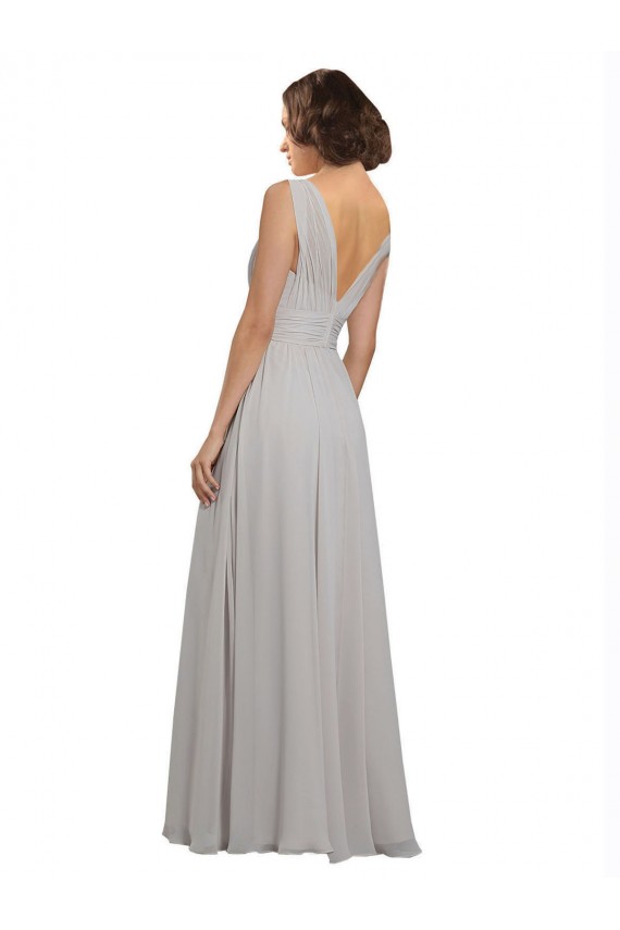 V-Neck Long Soft Chiffon Oyster Silver Sleeveless Bridesmaid Dress Victoria