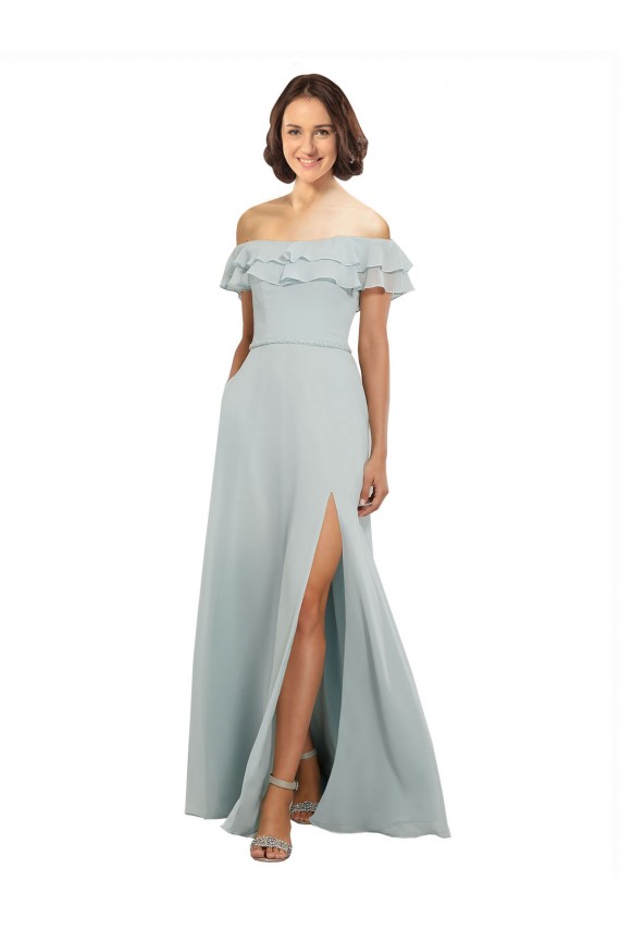 Off the Shoulder Long Soft Chiffon Sea Glass Sleeveless Bridesmaid Dress Victoria