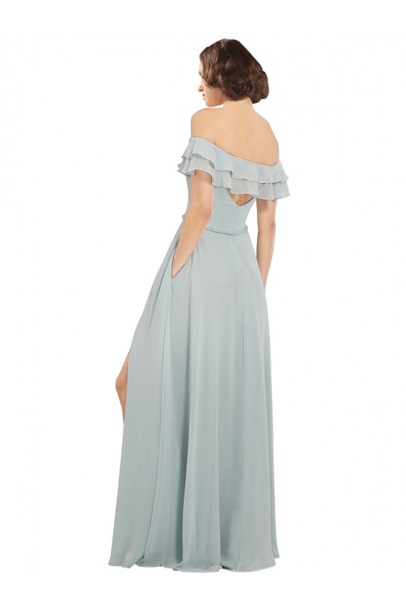 Off the Shoulder Long Soft Chiffon Sea Glass Sleeveless Bridesmaid Dress Victoria