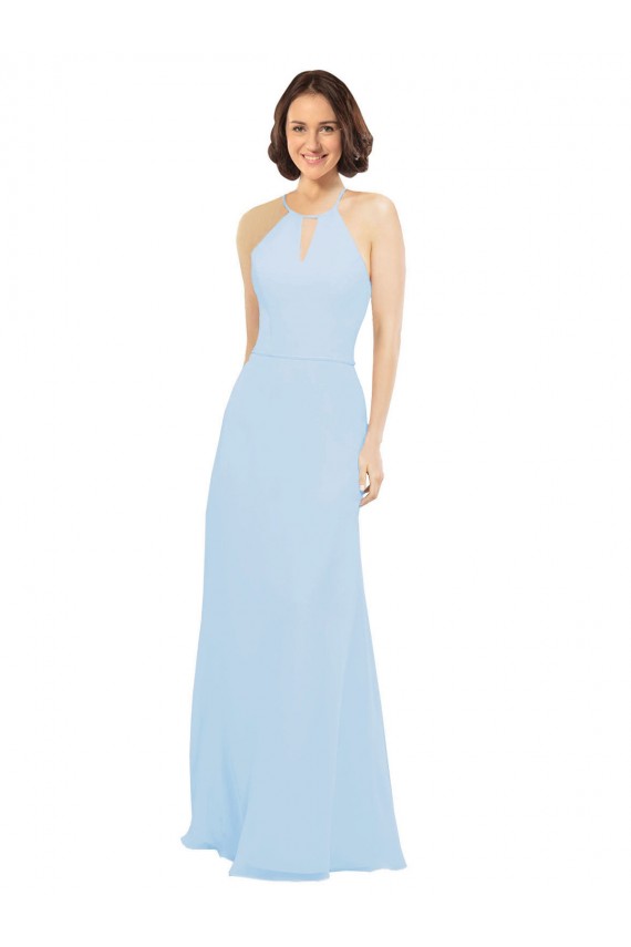 Halter Neck Long Soft Chiffon Light Sky Blue Sleeveless Wedding Party Dress Victoria