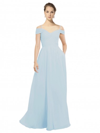 Off the Shoulder Long Soft Chiffon Sea Glass Sleeveless Evening Dress / Bridesmaid Dress Victoria