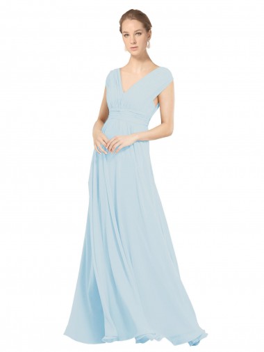 V-Neck Long Soft Chiffon Sea Glass Sleeveless Bridesmaid Dress Victoria