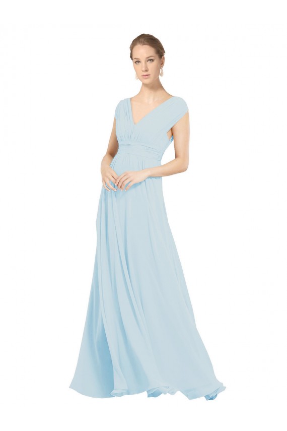 V-Neck Long Soft Chiffon Sea Glass Sleeveless Bridesmaid Dress Victoria