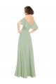 Off the Shoulder Long Soft Chiffon Smoke Green Cold Shoulder Bridesmaid Dress Victoria