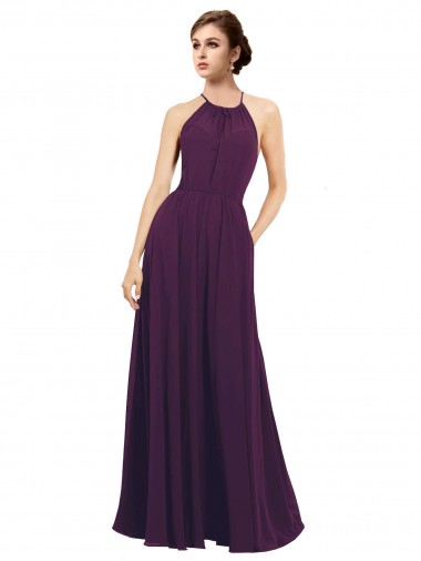 Halter Neck Long Chiffon Grape Sleeveless Bridesmaid Dress / Evening Dress Victoria