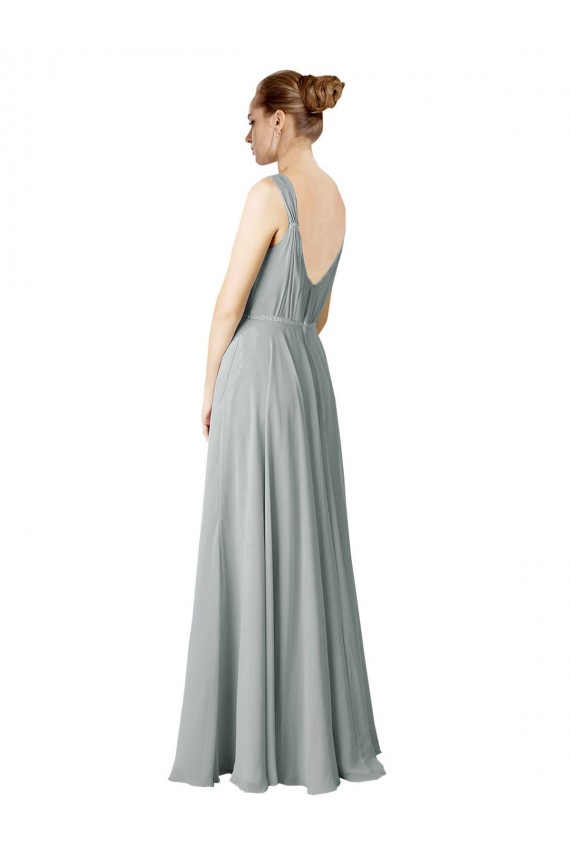 V-Neck Long Chiffon Silver Sleeveless Bridesmaid Dress / Evening Dress Victoria