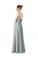 V-Neck Long Chiffon Silver Sleeveless Bridesmaid Dress / Evening Dress Victoria
