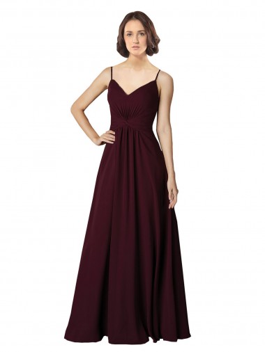 V-Neck Long Soft Chiffon Burgundy Gold Sleeveless Bridesmaid Gown Victoria