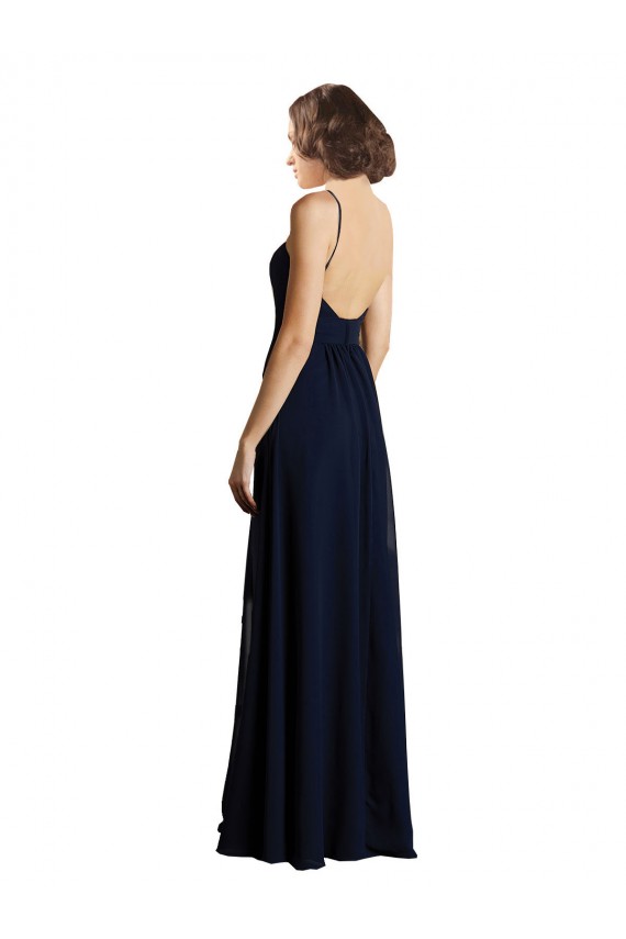 V-Neck Long Chiffon Dark Navy Sleeveless Bridesmaid Dress & Gowns Victoria